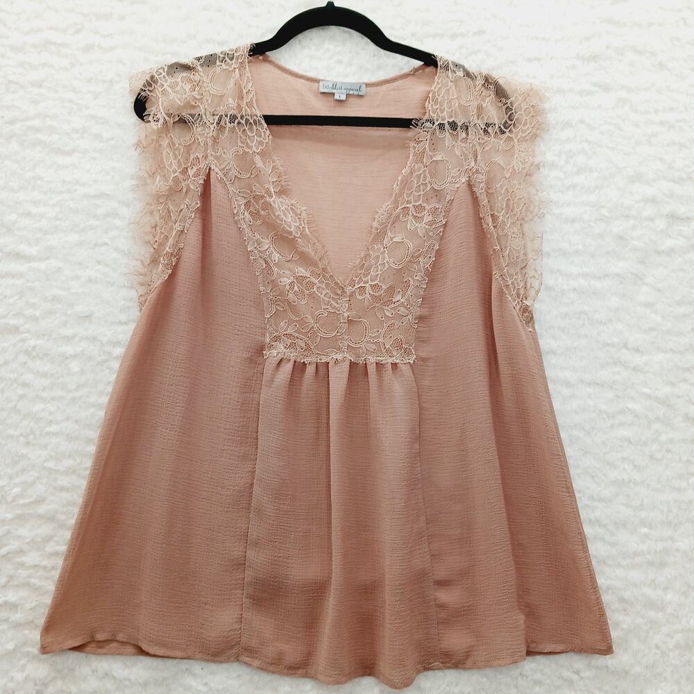 Blouse Pink Brown Lace Sheer Fairy Grunge Coquette Going-Out Top Cami Y2K Size L